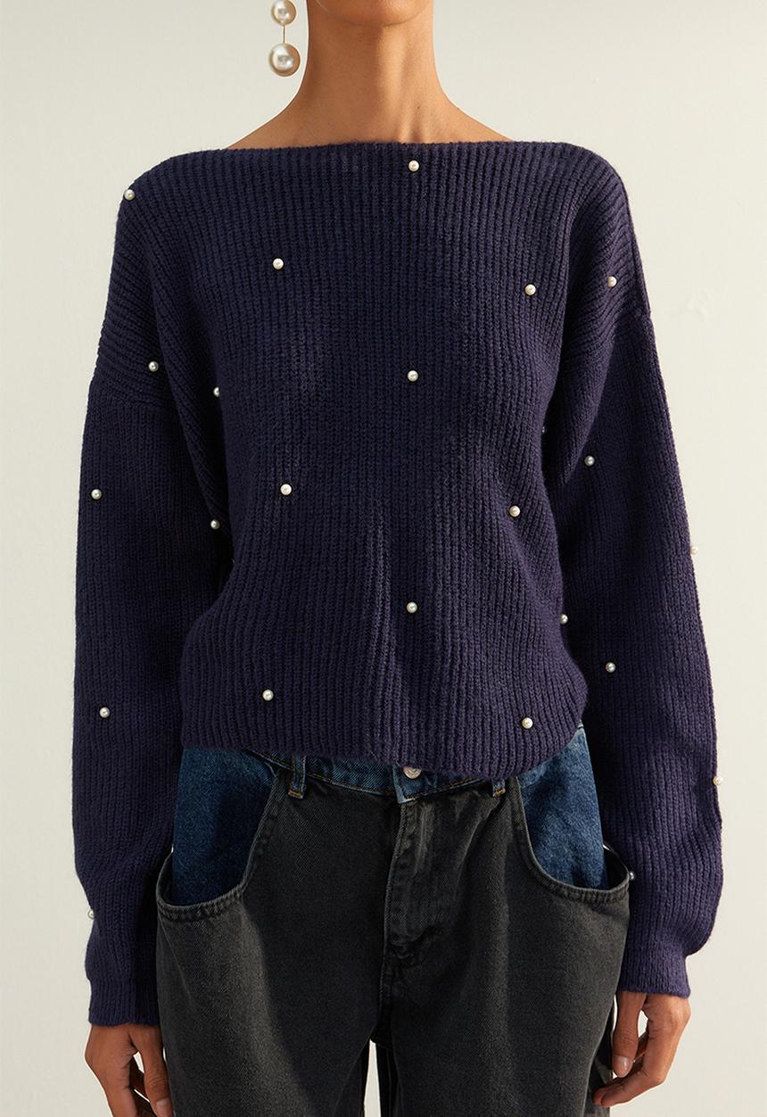 Trendyol - Limited edition pearl detail sweater - navy