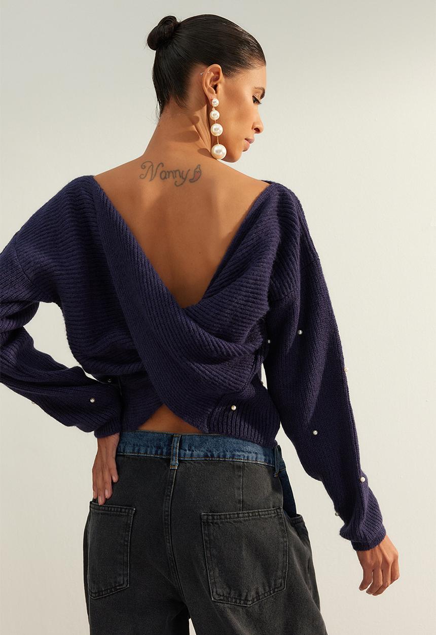 Trendyol - Limited edition pearl detail sweater - navy