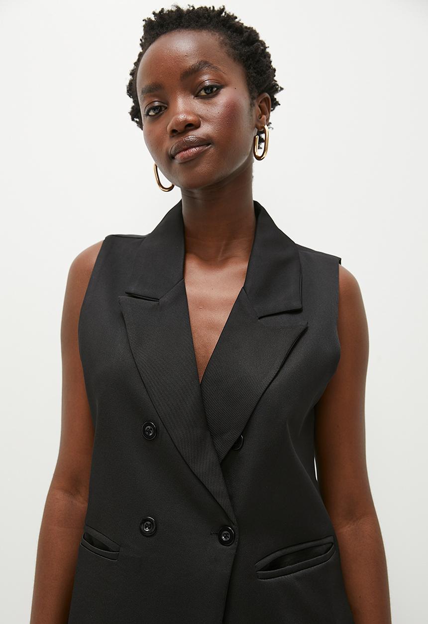 dailyfriday - Sleeveless double breast blazer - black