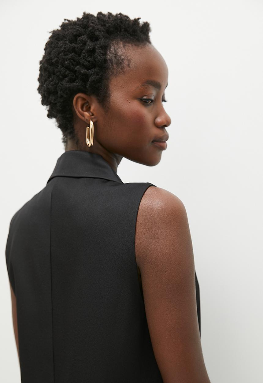 dailyfriday - Sleeveless double breast blazer - black