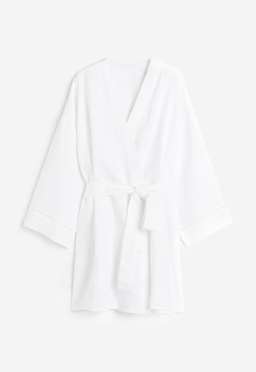 H&M - Linen-blend dressing gown - white
