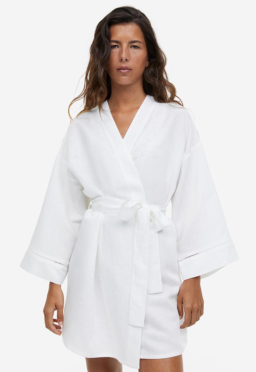 H&M - Linen-blend dressing gown - white