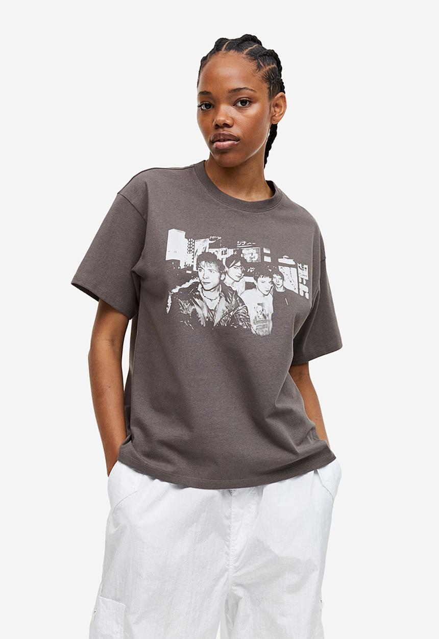 H&M - Oversized printed T-shirt - dark grey blur