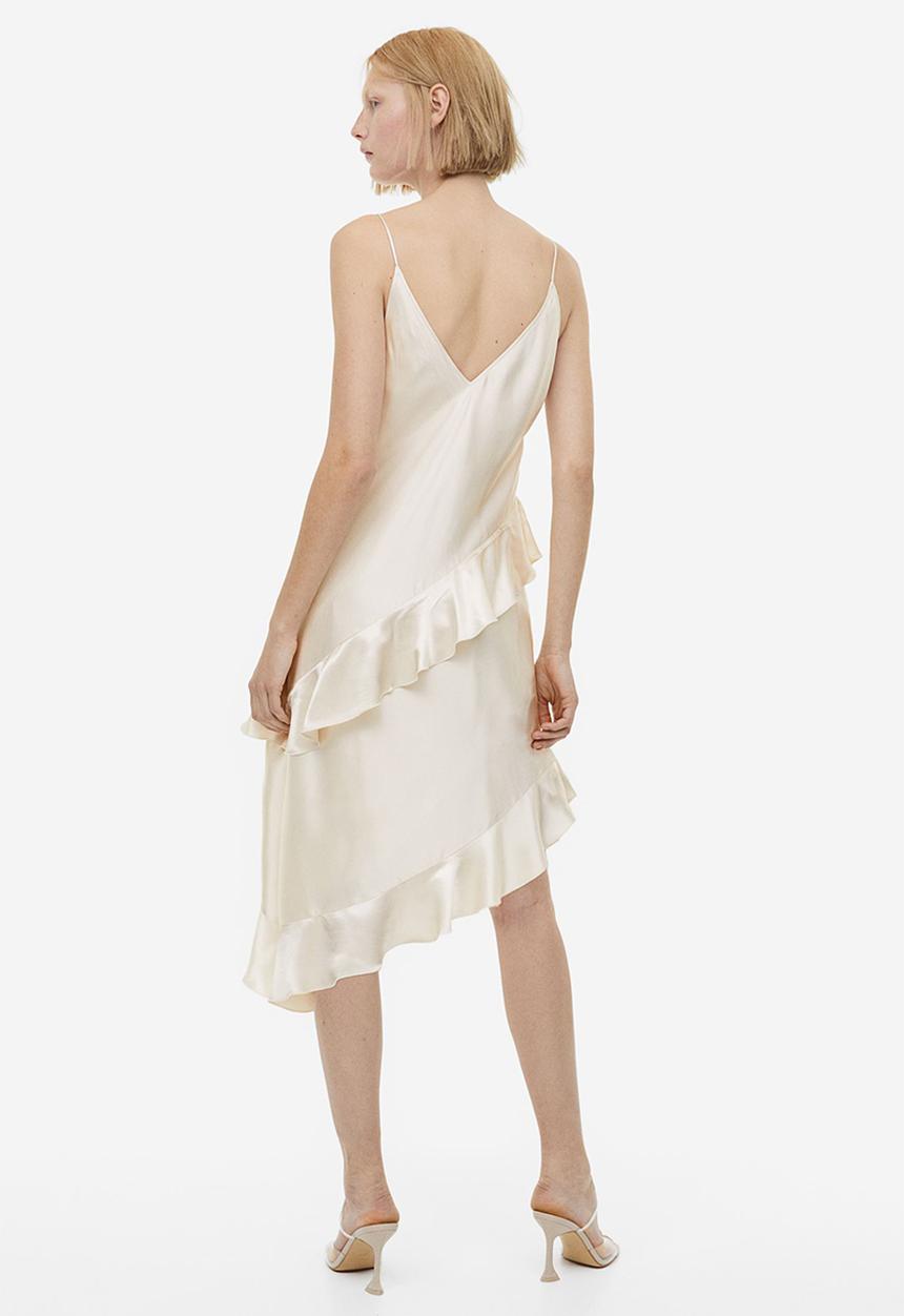 H&M - Flounced satin slip dress - cream