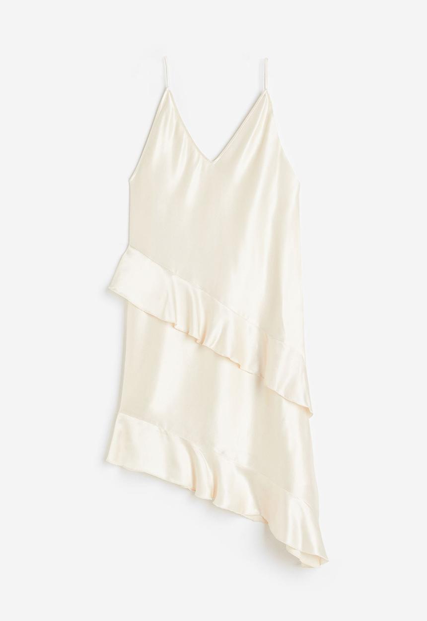 H&M - Flounced satin slip dress - cream
