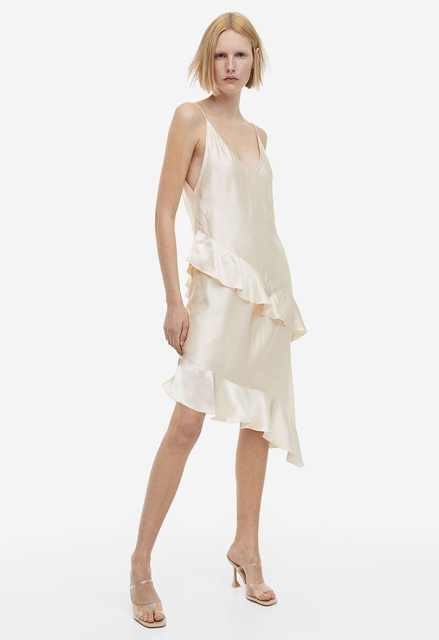 H&M - Flounced satin slip dress - cream