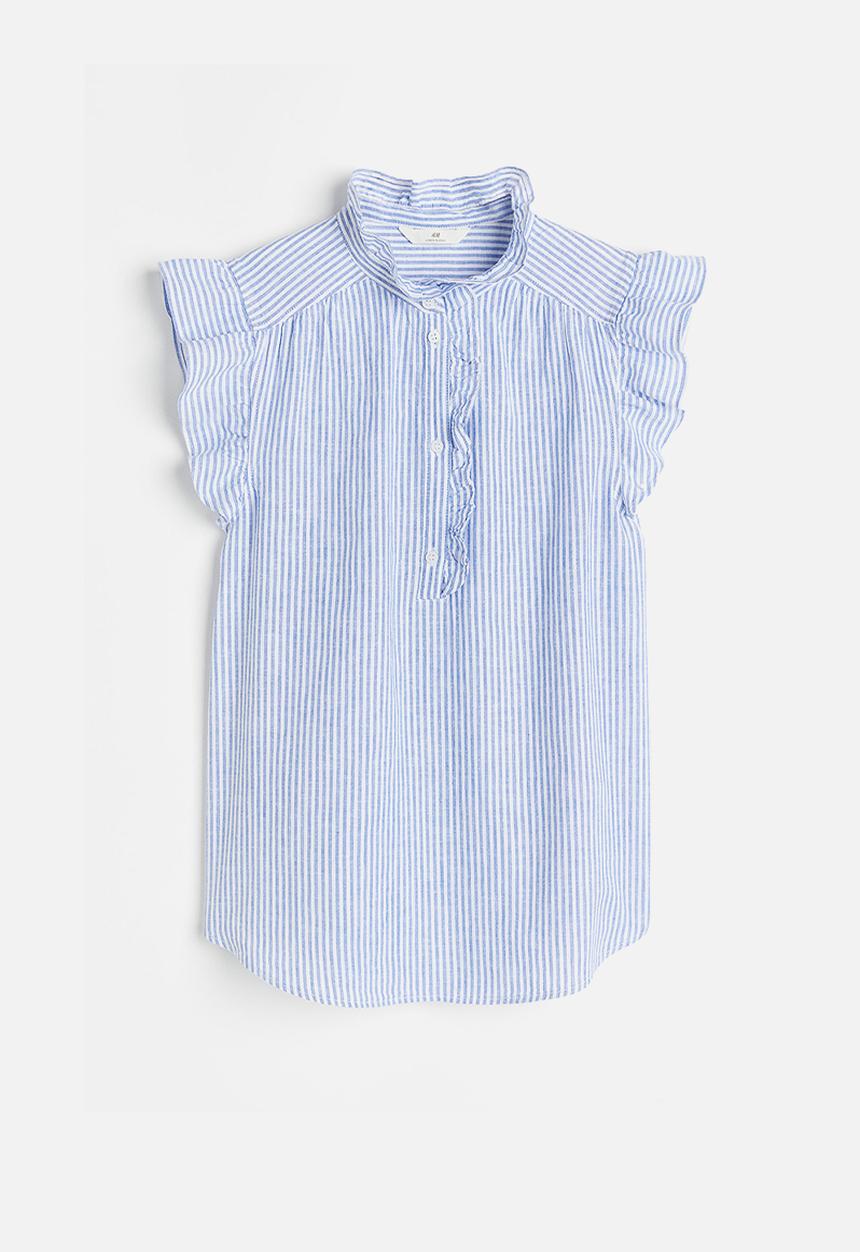 H&M - Frill-trimmed linen-blend blouse - blue