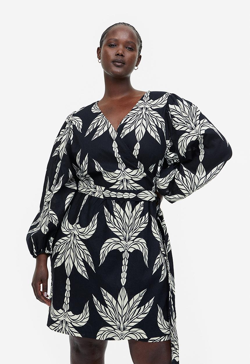 H&M - Linen-blend wrap dress - black