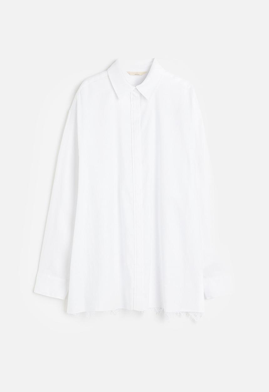 H&M - Lace-back linen-blend shirt - white