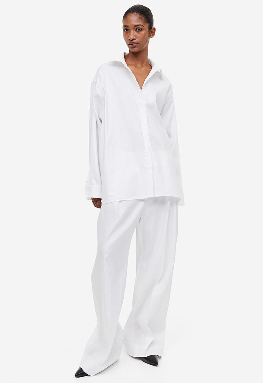H&M - Lace-back linen-blend shirt - white