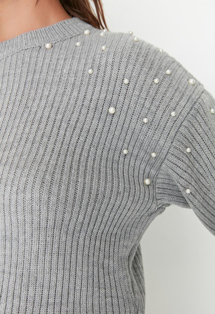 Trendyol - Pearl detail crewneck sweater - grey