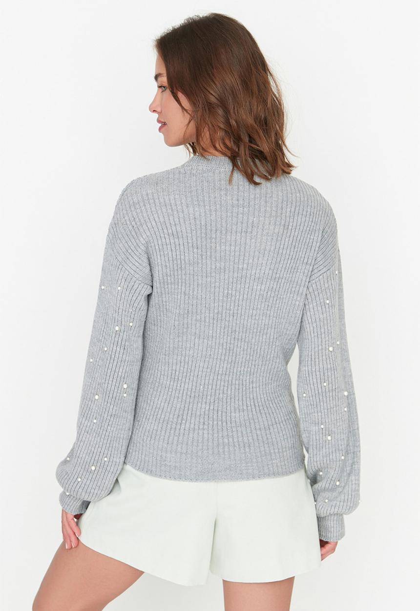 Trendyol - Pearl detail crewneck sweater - grey