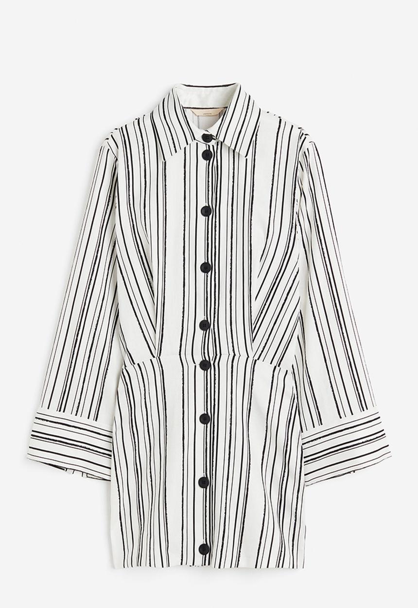 H&M - Linen-blend shirt dress -  white striped 