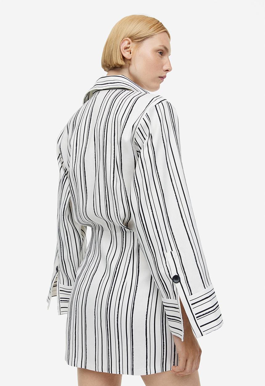 H&M - Linen-blend shirt dress -  white striped 
