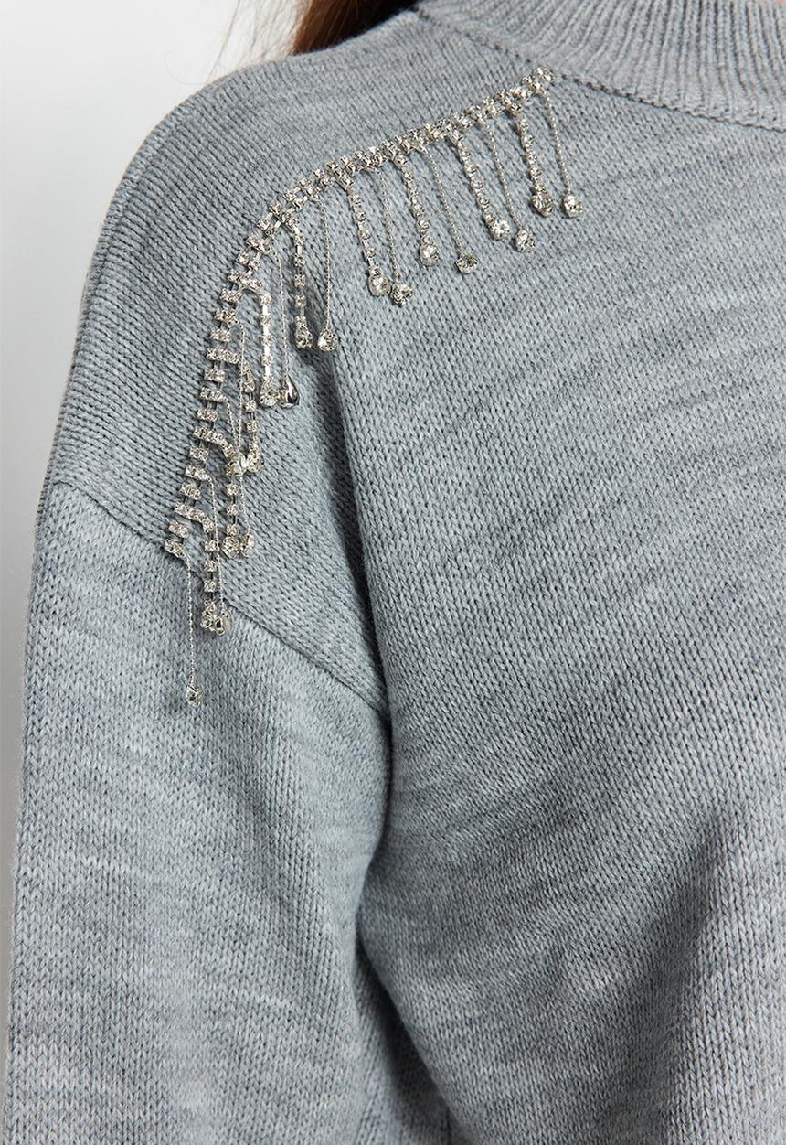 Trendyol - Stone detail crewneck sweater - grey