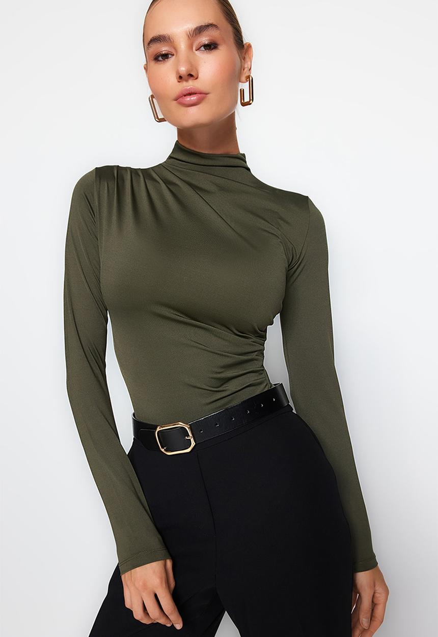 Trendyol - Shirring detailed bodysuit - khaki