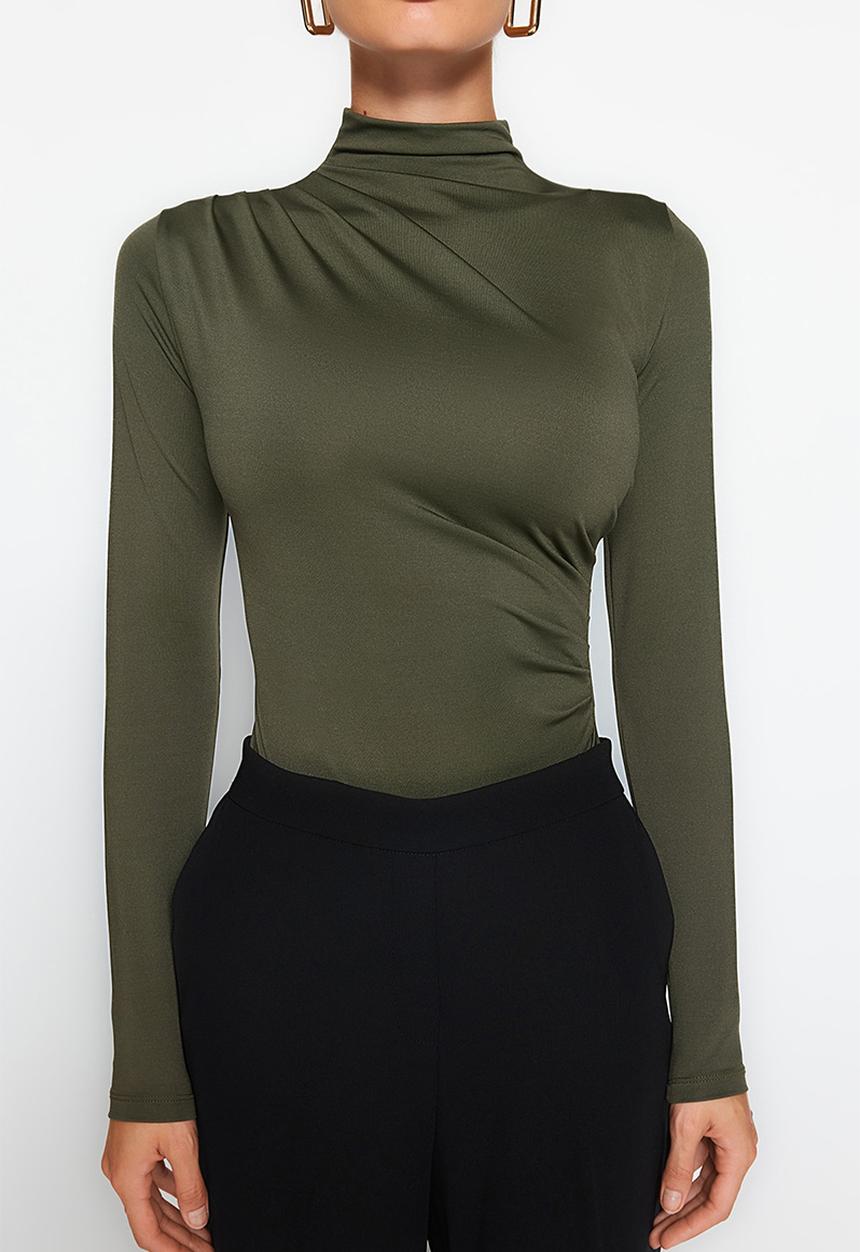 Trendyol - Shirring detailed bodysuit - khaki