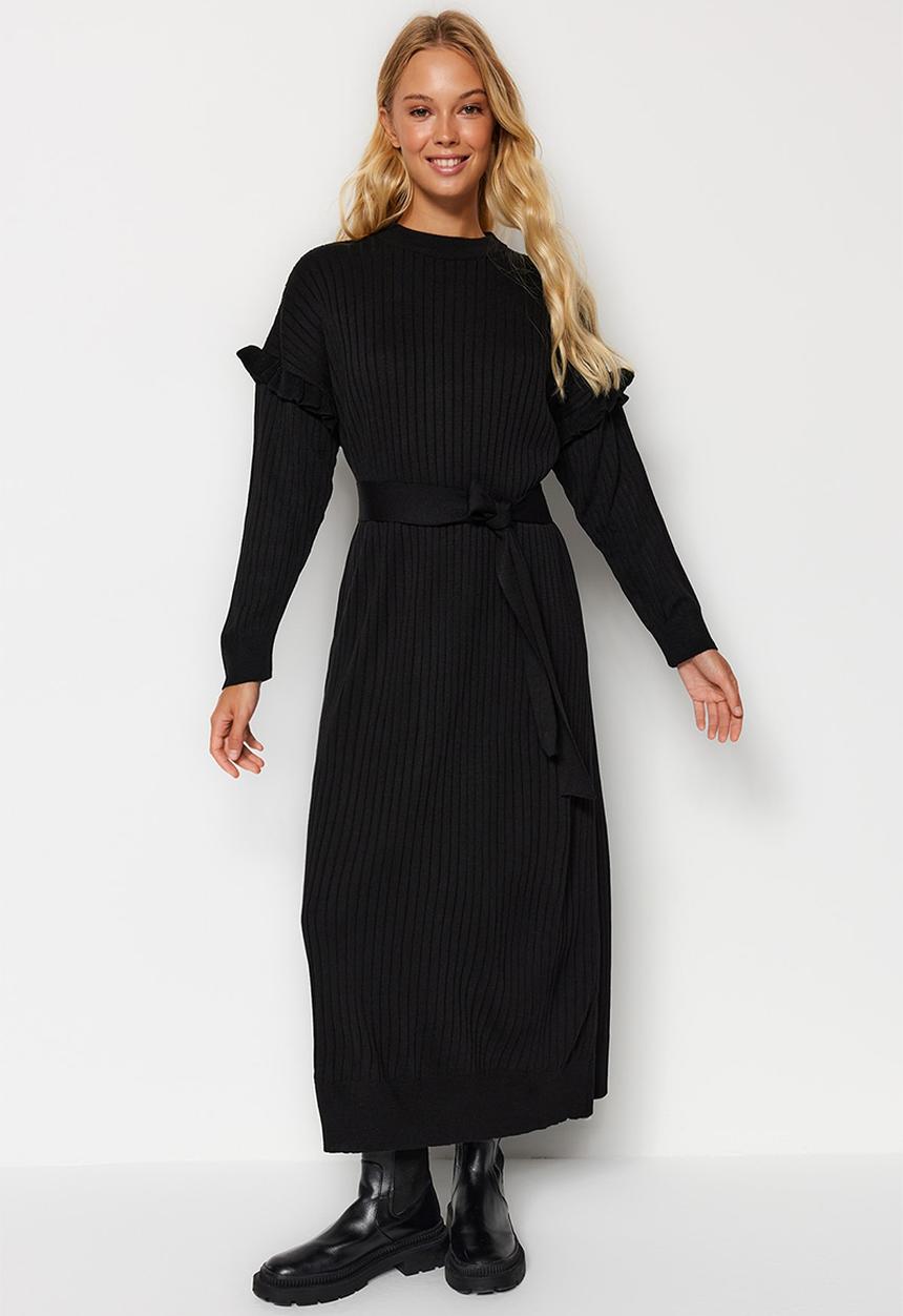 Trendyol - Modest ruffle detail dress - black