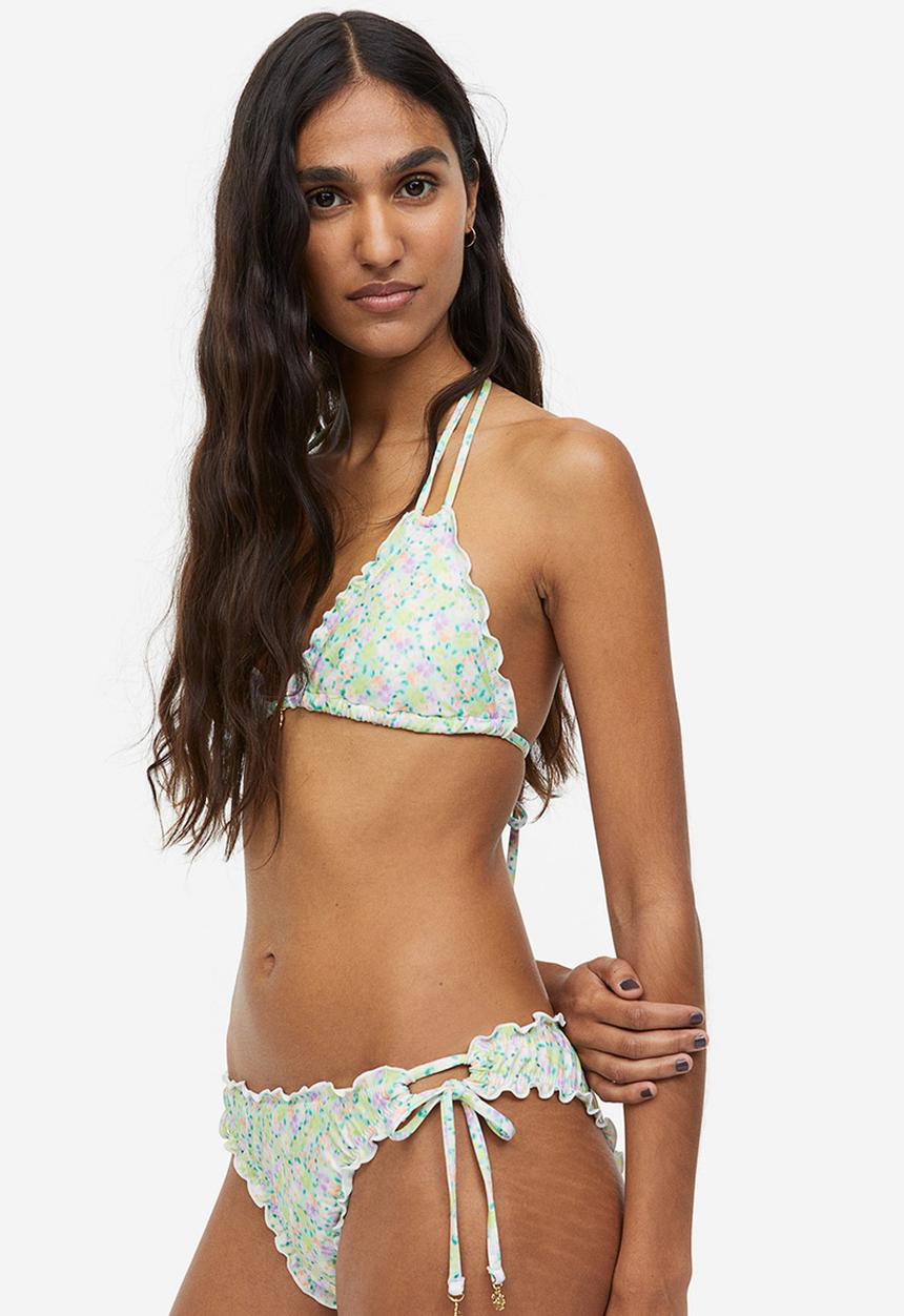 H&M - Tie tanga bikini bottoms - light green/floral