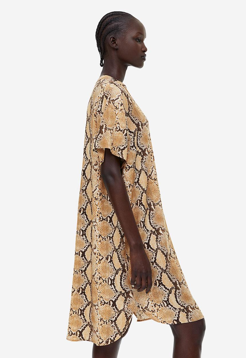 H&M - V-neck tunic - beige/snakeskin-patterned