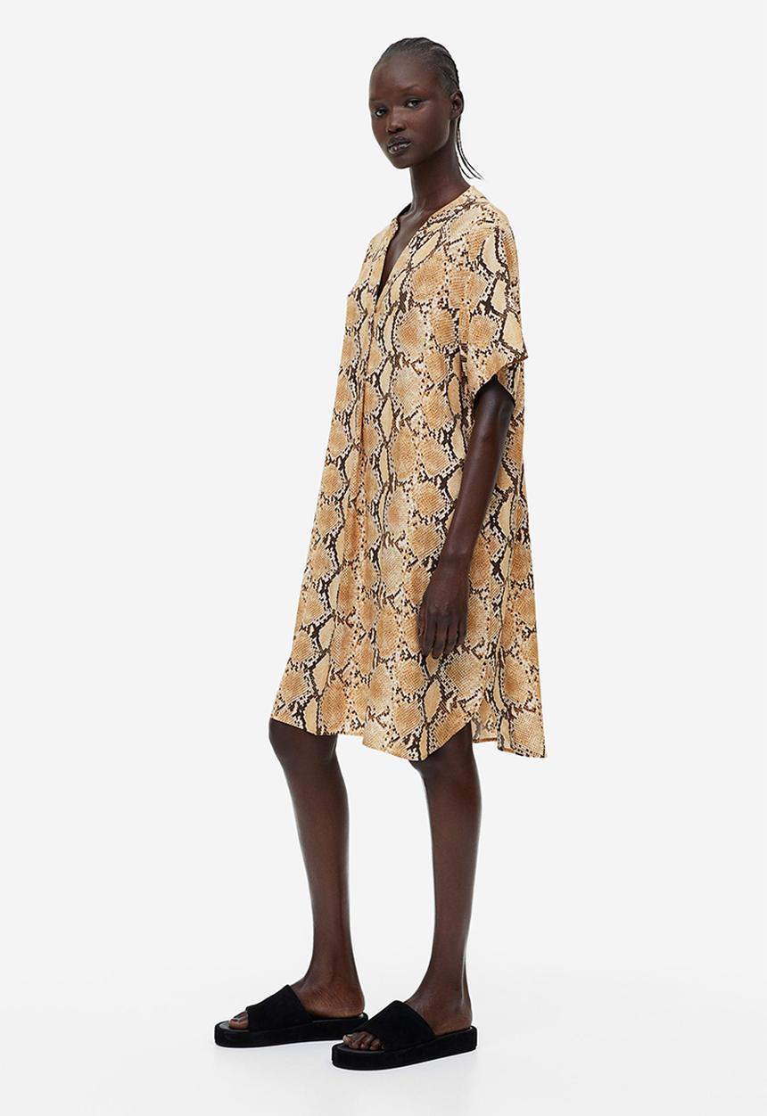 H&M - V-neck tunic - beige/snakeskin-patterned