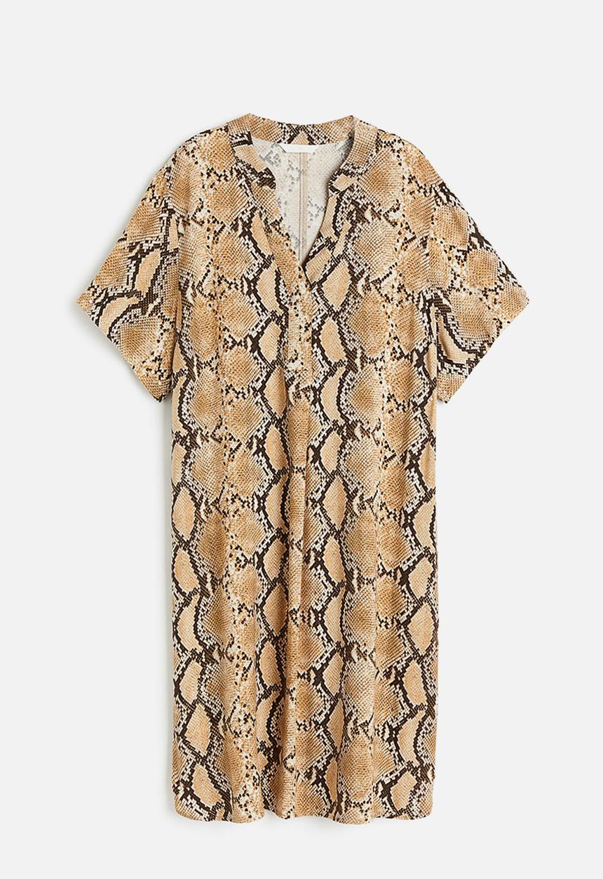 H&M - V-neck tunic - beige/snakeskin-patterned