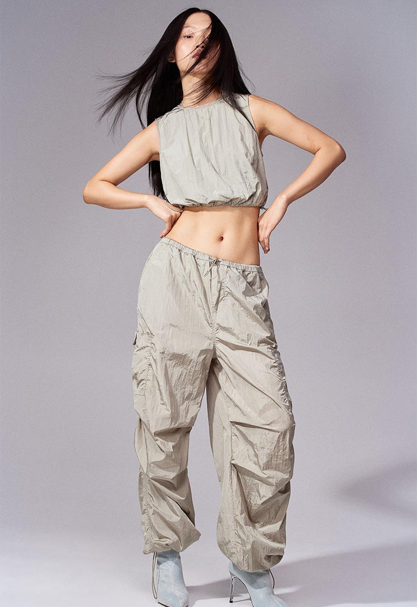 H&M - Parachute trousers - light khaki green