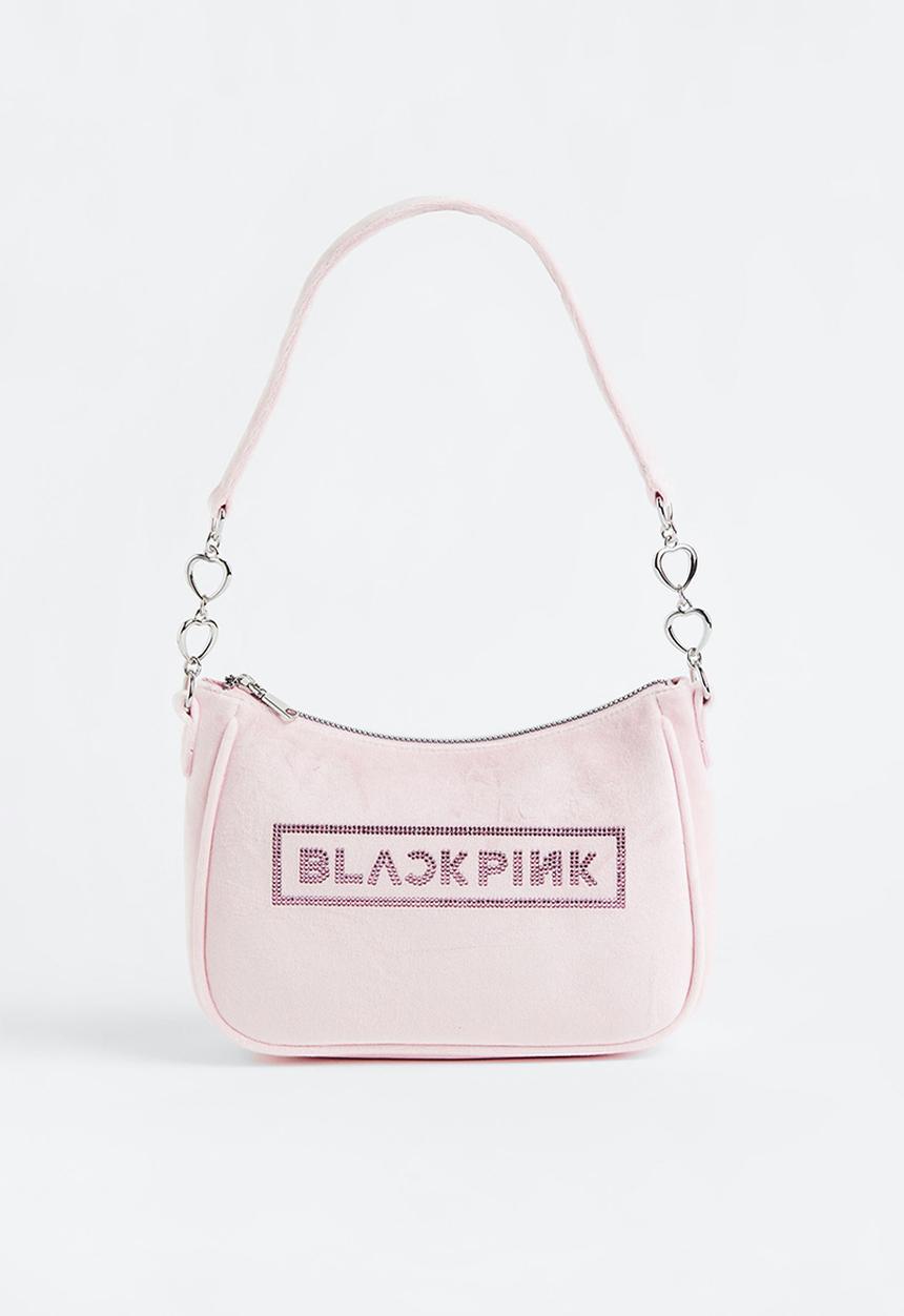 H&M - Rhinestone-motif velour shoulder bag - light pink/blackpink