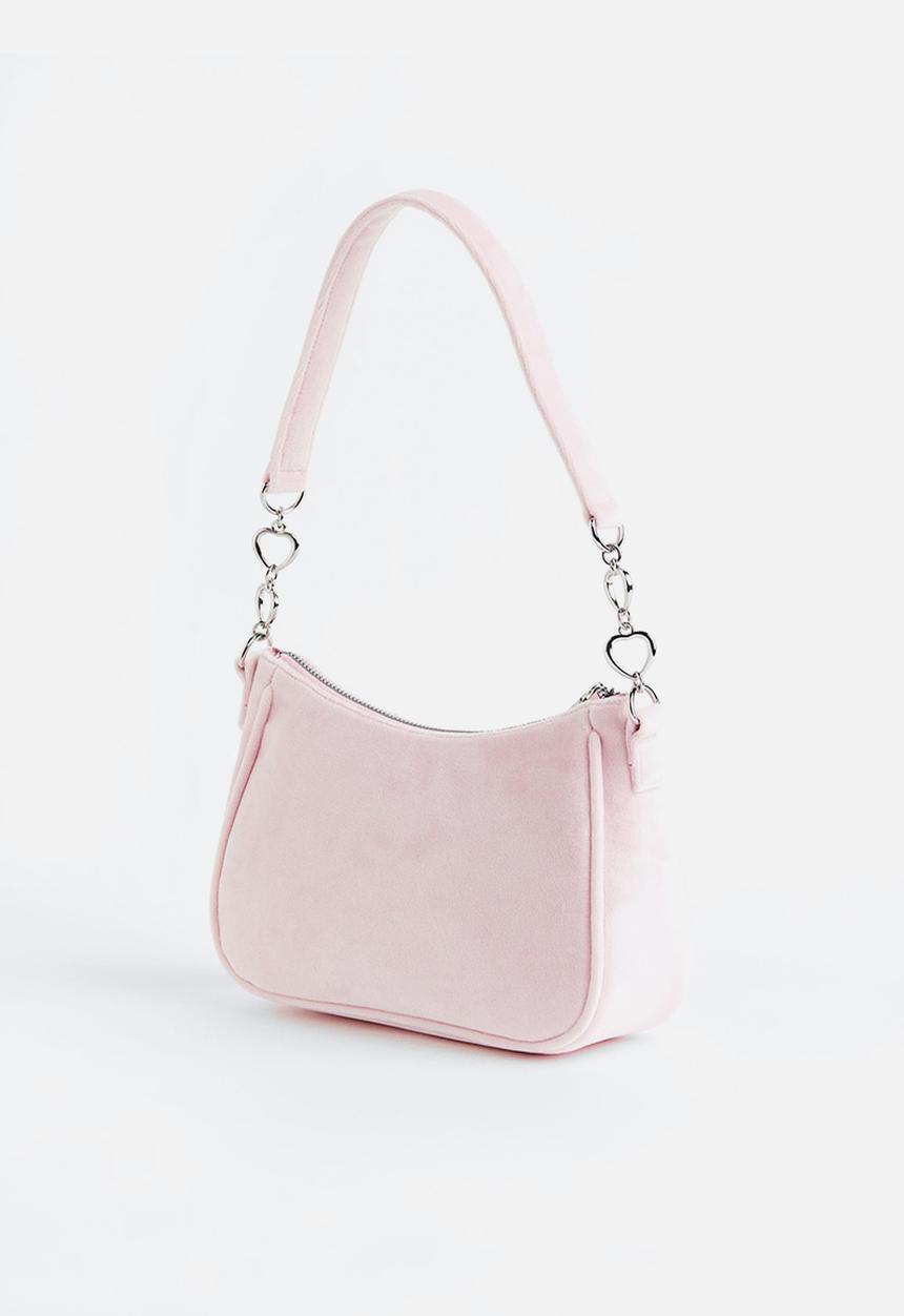 H&M - Rhinestone-motif velour shoulder bag - light pink/blackpink