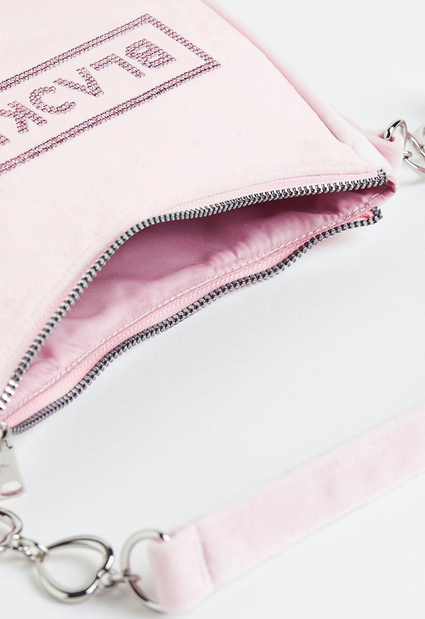 H&M - Rhinestone-motif velour shoulder bag - light pink/blackpink