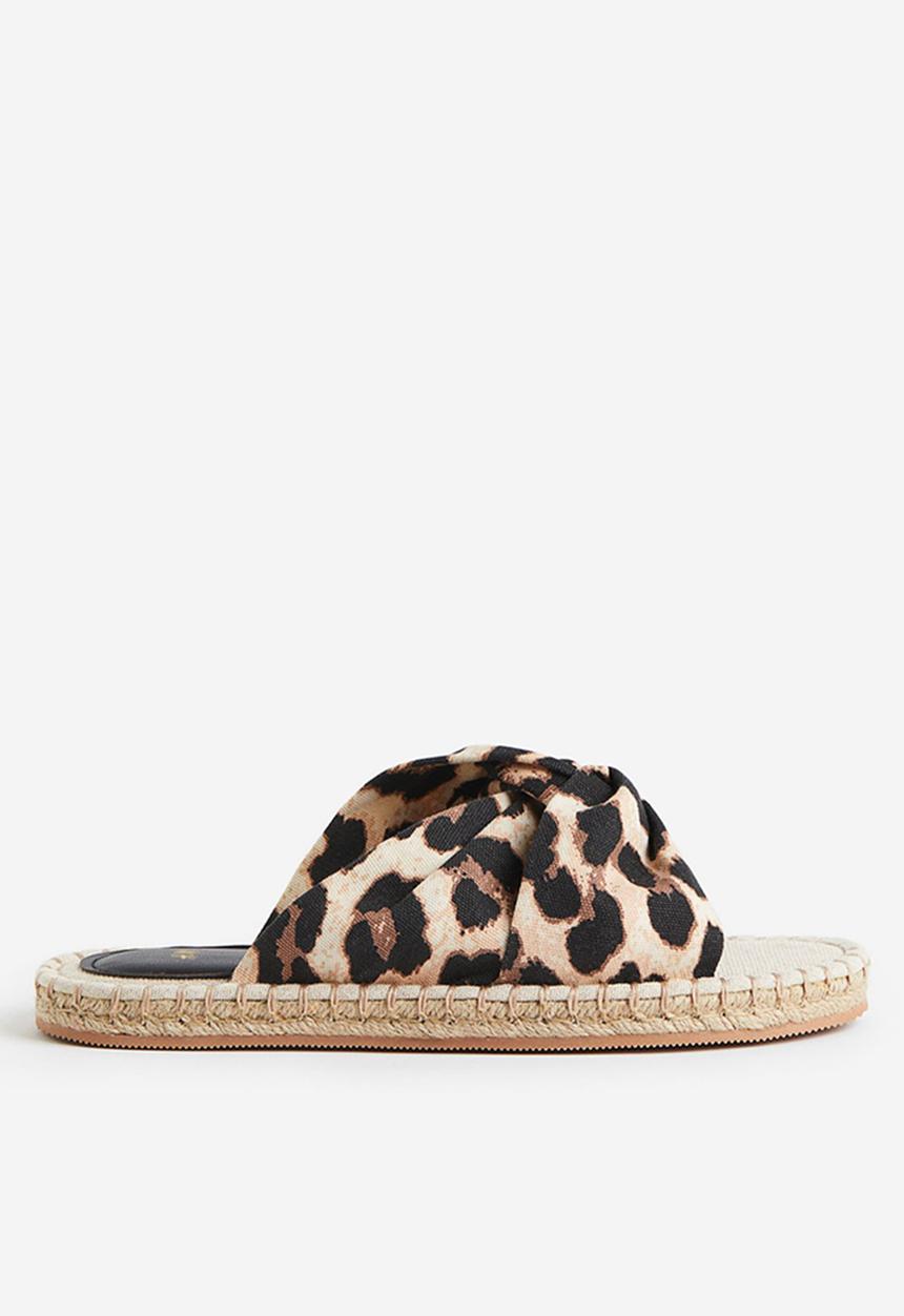 H&M - Knot-detail espadrille slides - light beige/leopard print
