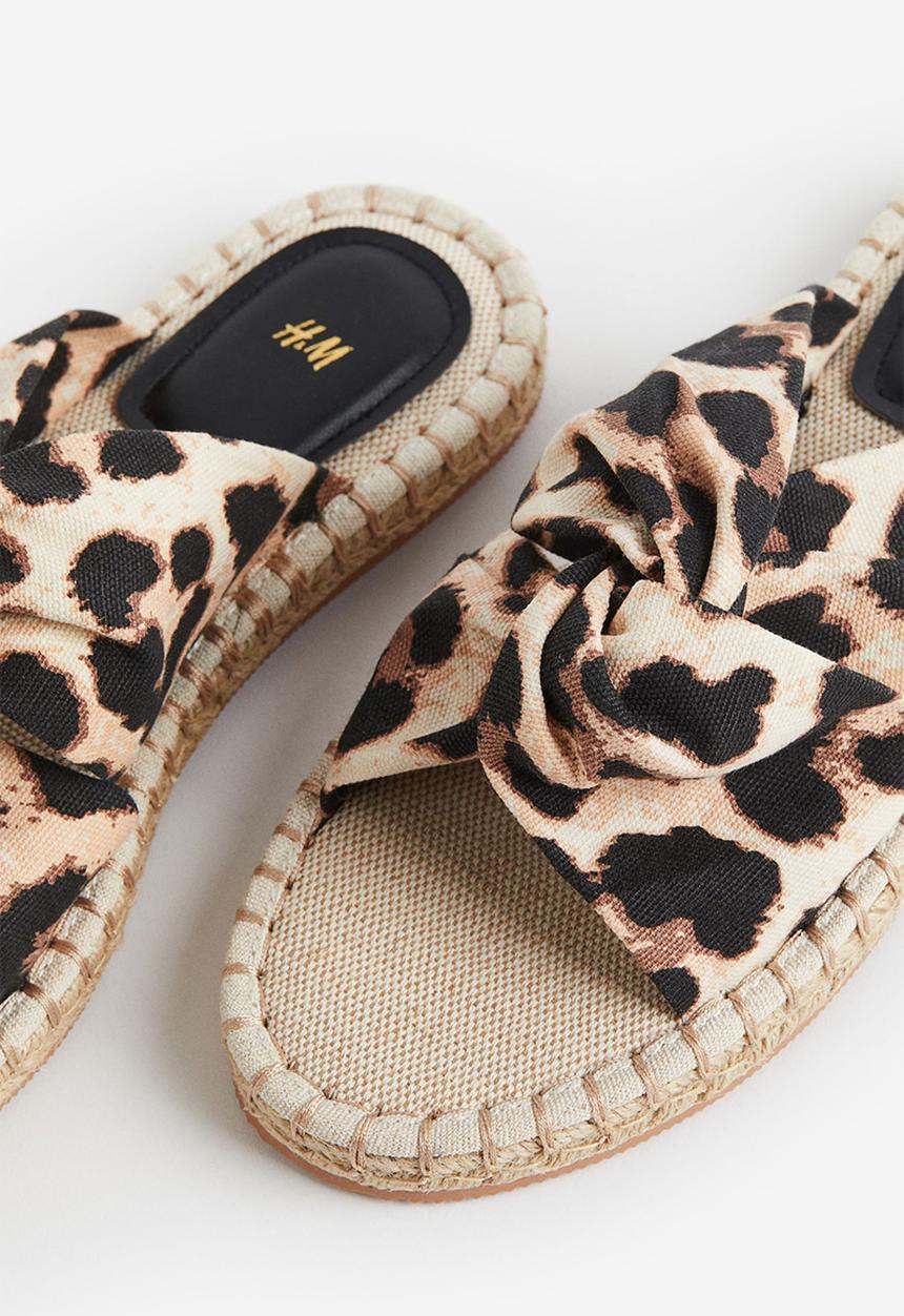 H&M - Knot-detail espadrille slides - light beige/leopard print