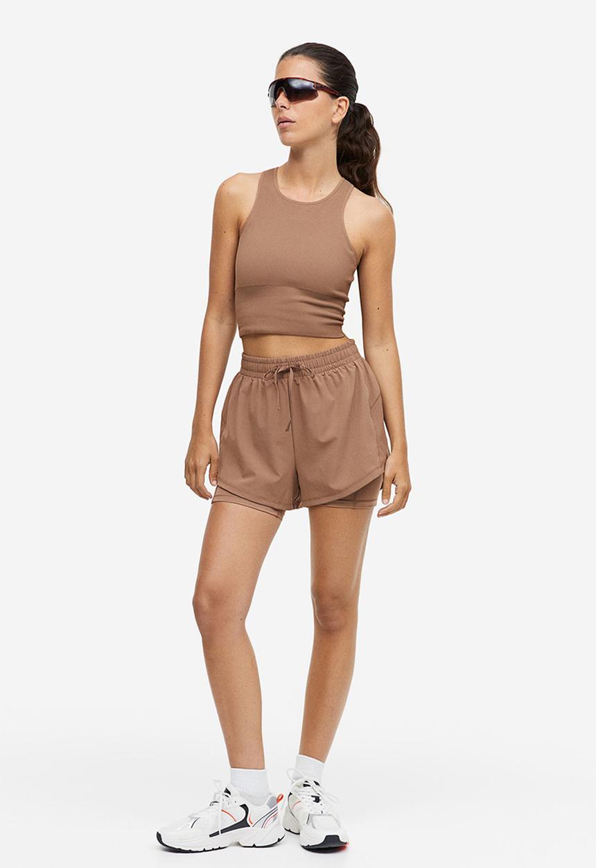 H&M - Drymove™ double-layered running shorts - light brown
