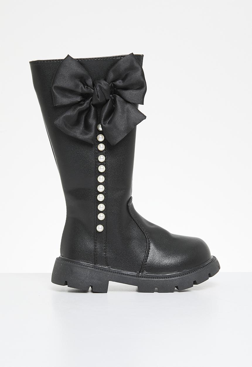 Pop Candy - Bowknot décor boots - black