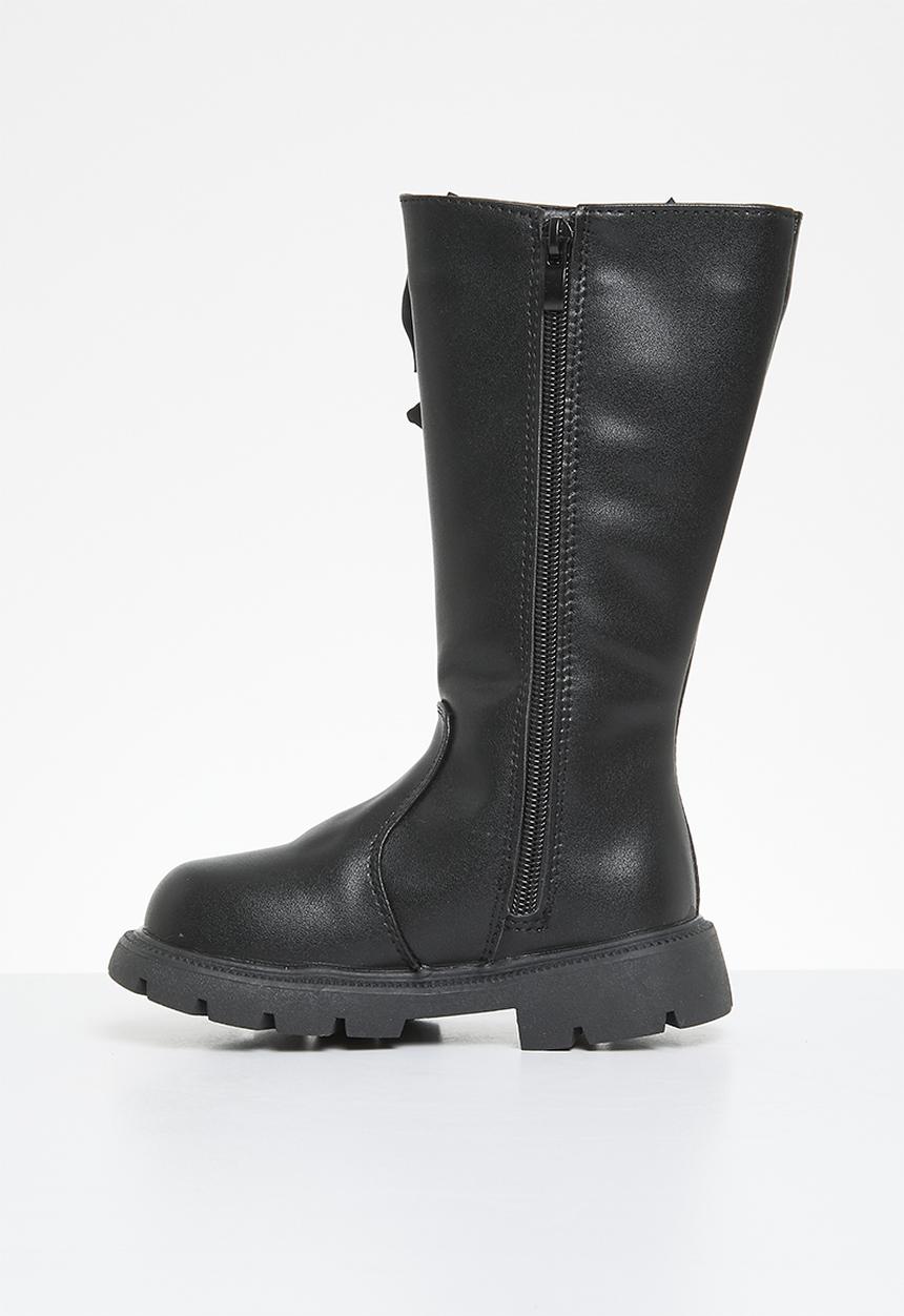 Pop Candy - Bowknot décor boots - black