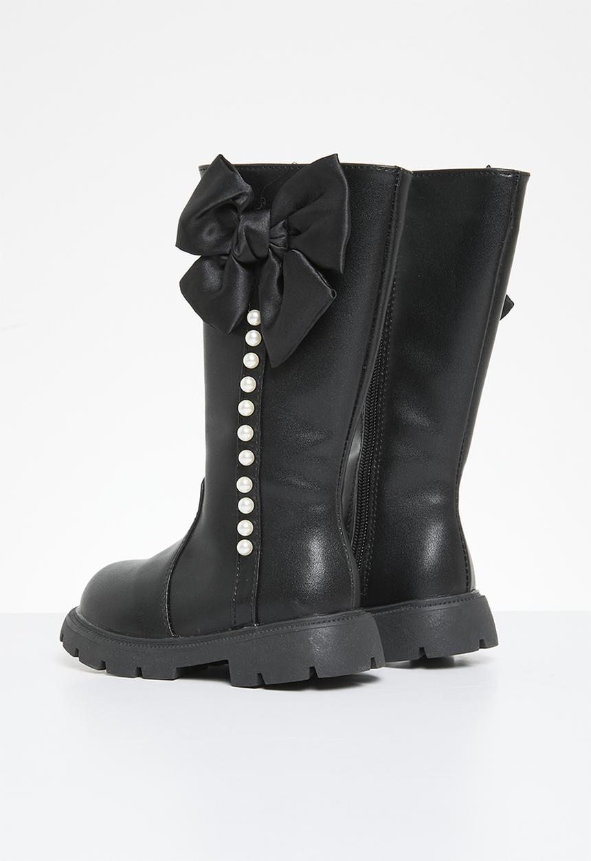 Pop Candy - Bowknot décor boots - black
