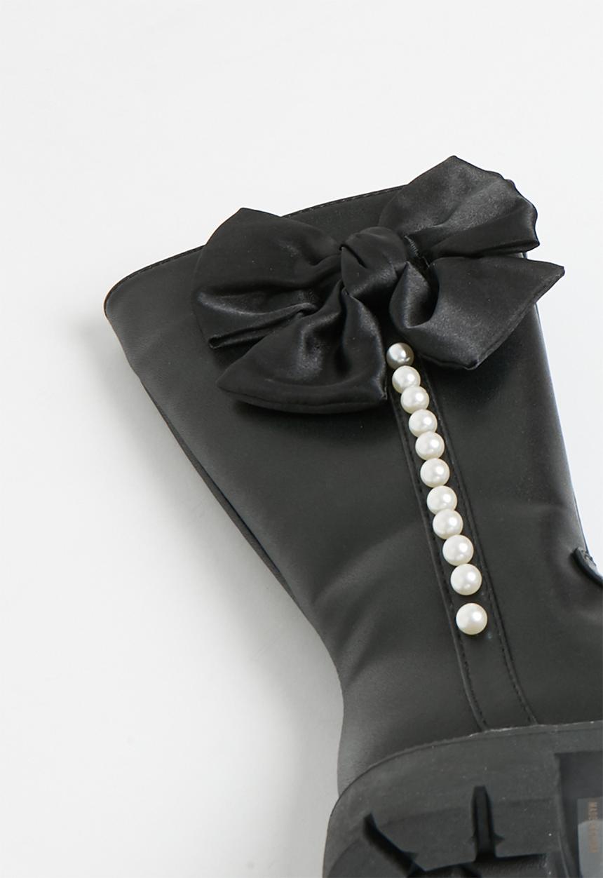 Pop Candy - Bowknot décor boots - black