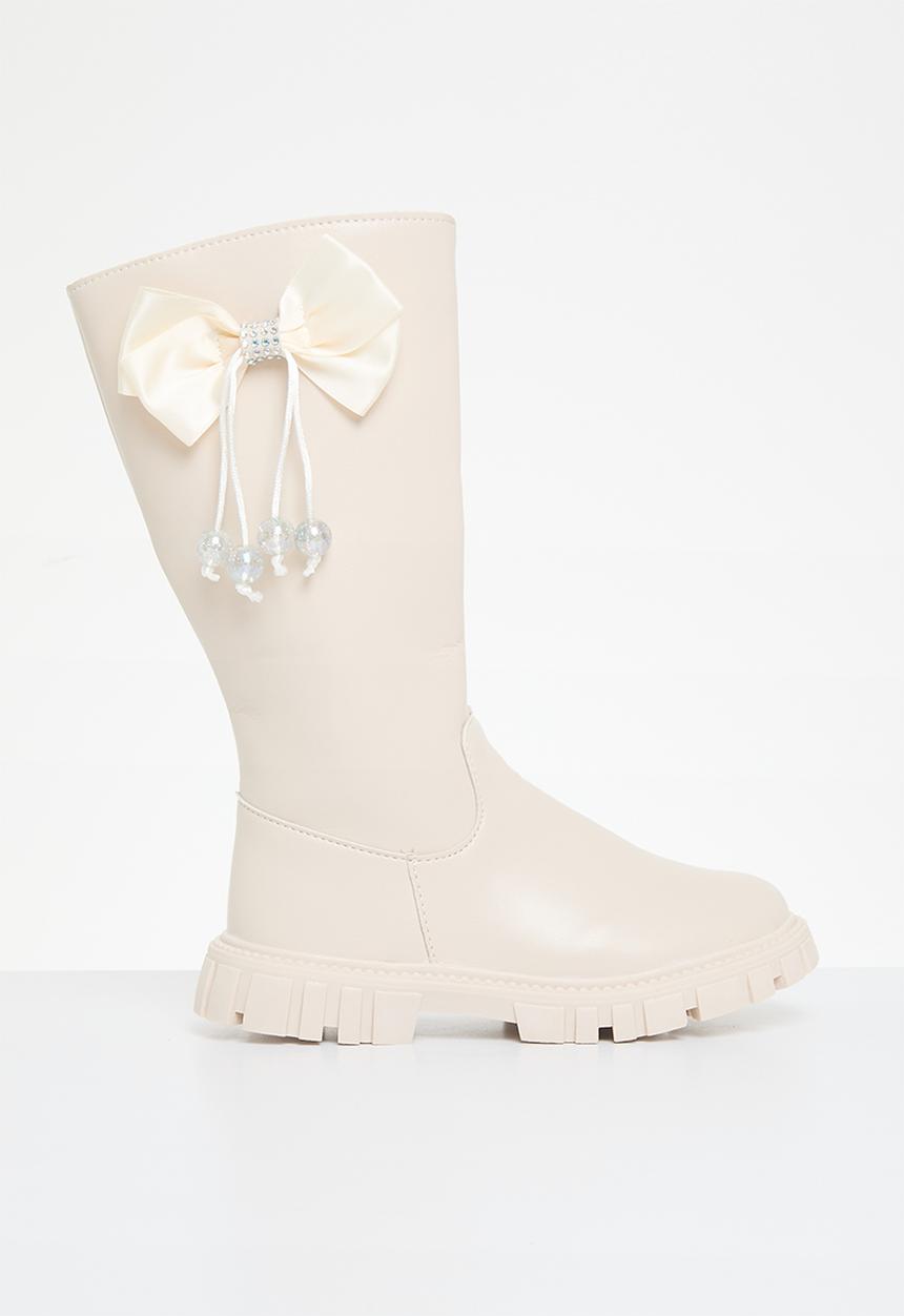 Pop Candy - Bowknot décor knee high boots - beige
