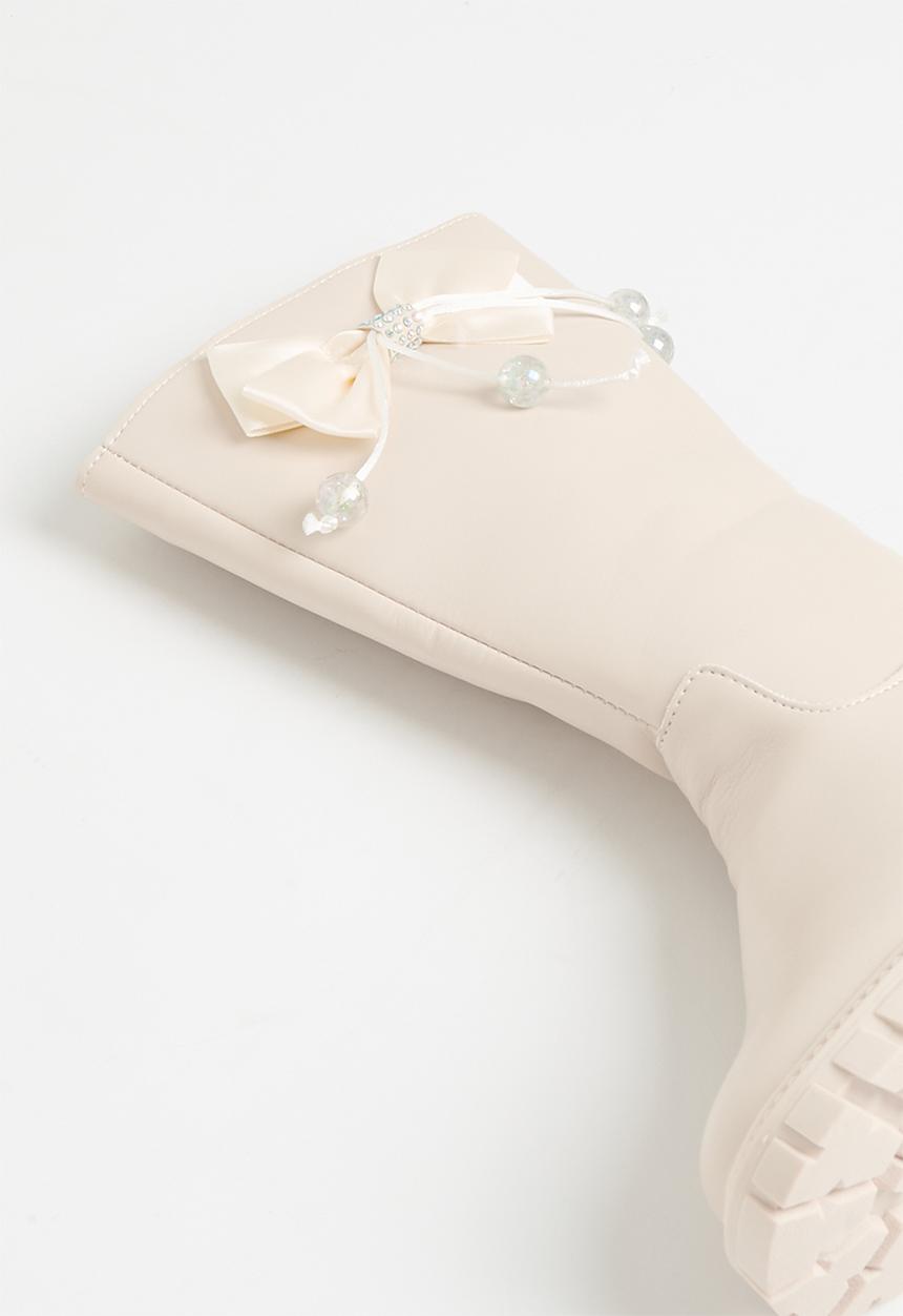 Pop Candy - Bowknot décor knee high boots - beige