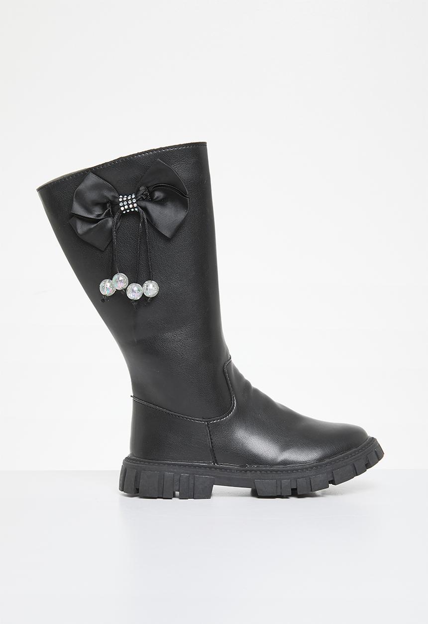 Pop Candy - Bowknot décor knee high boots - black