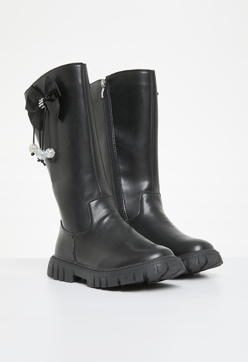 Pop Candy - Bowknot décor knee high boots - black