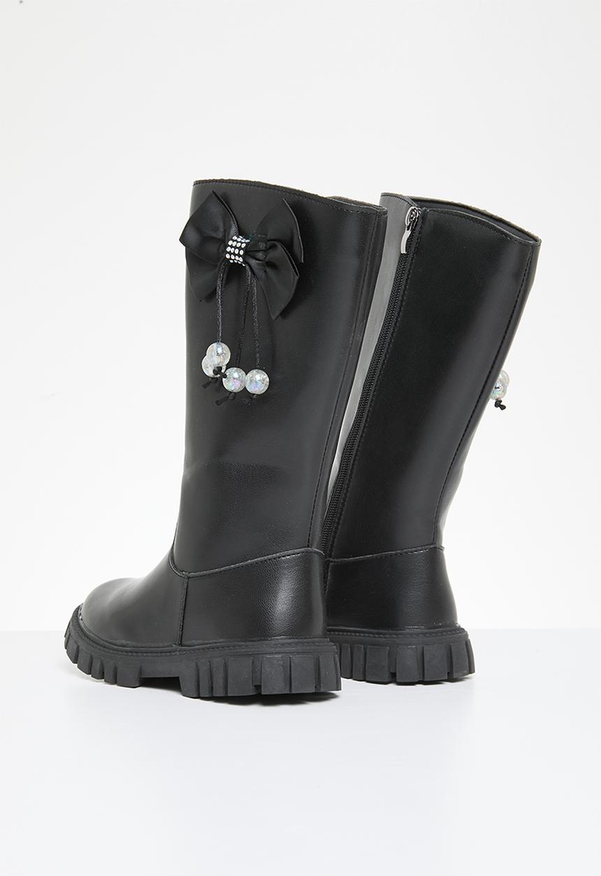 Pop Candy - Bowknot décor knee high boots - black