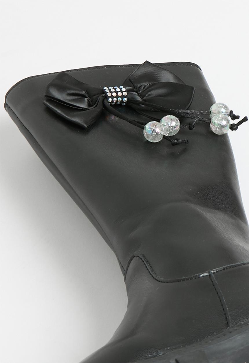 Pop Candy - Bowknot décor knee high boots - black