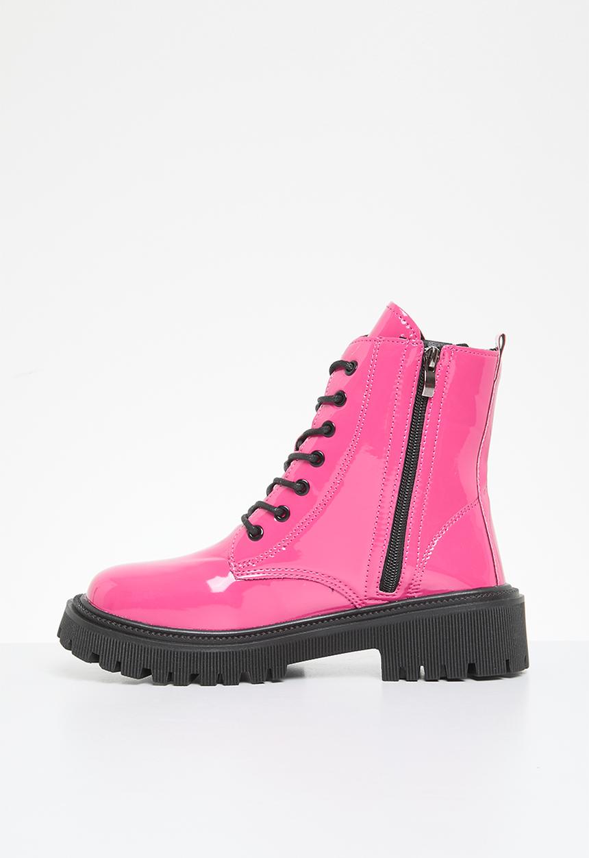 Pop Candy - Lace up patent boots - pink