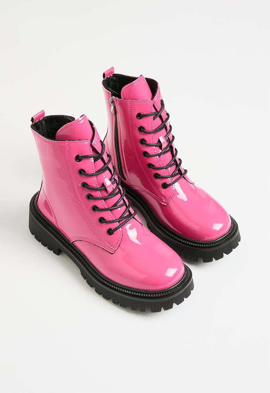 Pop Candy - Lace up patent boots - pink