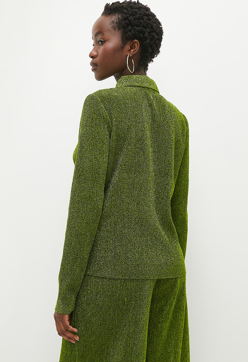 Glamorous - Plisse Glitter Shirt - Green