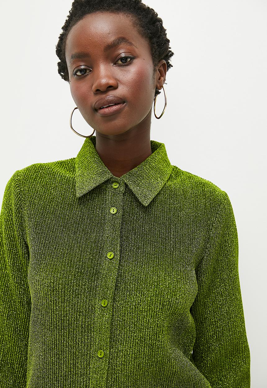 Glamorous - Plisse Glitter Shirt - Green