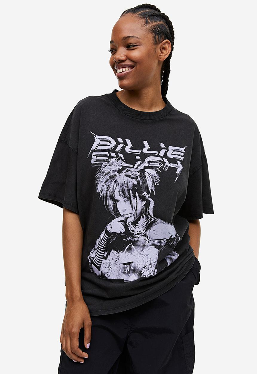 H&M - Oversized printed T-shirt - black/billie eilish