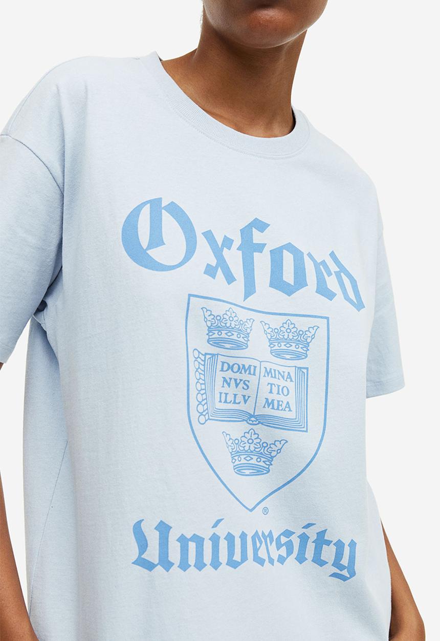 H&M - Oversized printed T-shirt - light blue/oxford university
