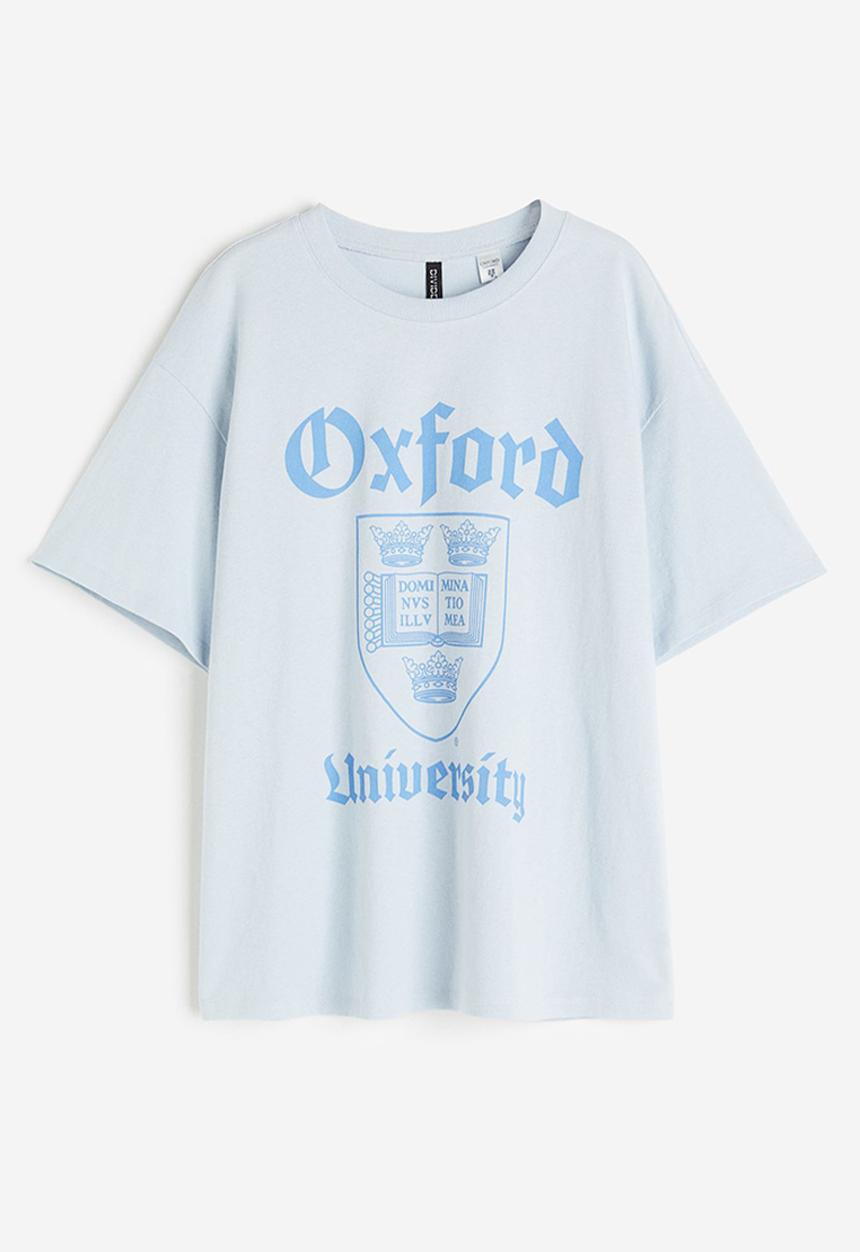 H&M - Oversized printed T-shirt - light blue/oxford university